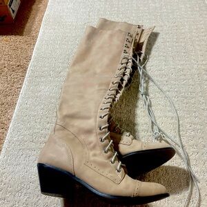 Jeffrey Campbell’s soft, leather, tall, heel boot lace front inside zipper